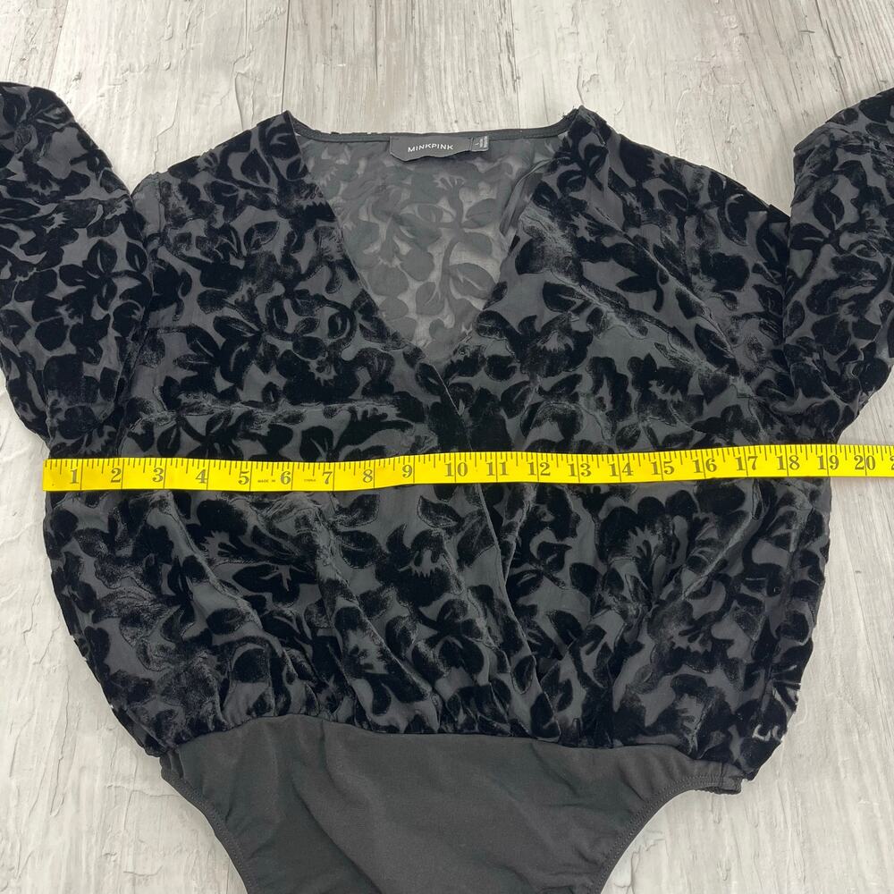 Mink Pink Black Floral Burnout Velvet Bodysuit Long Bell Sleeve Goth Romantic - Picture 8 of 10